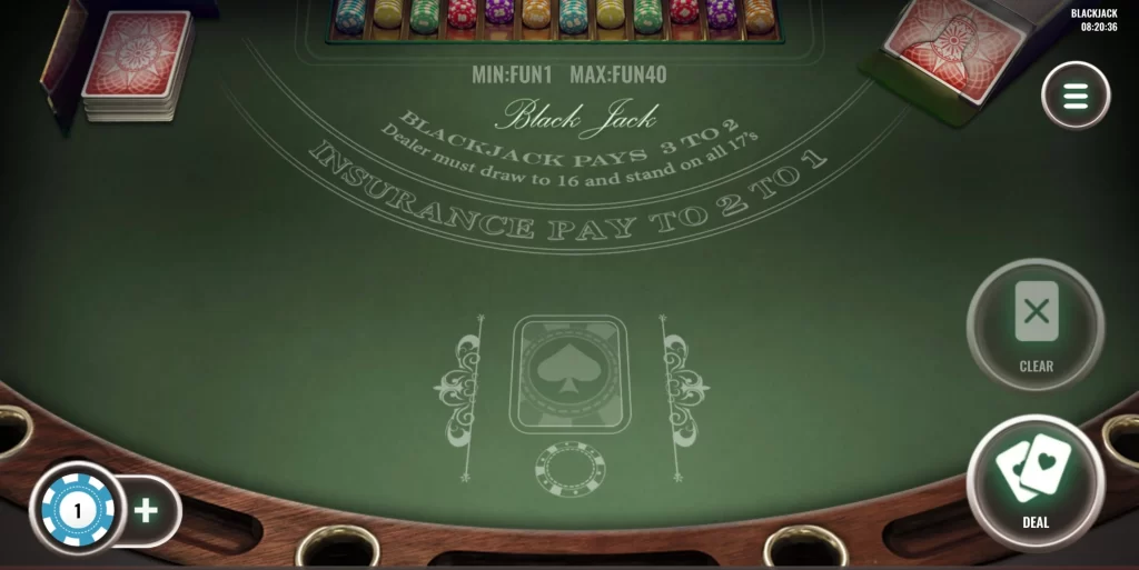blackjack play table